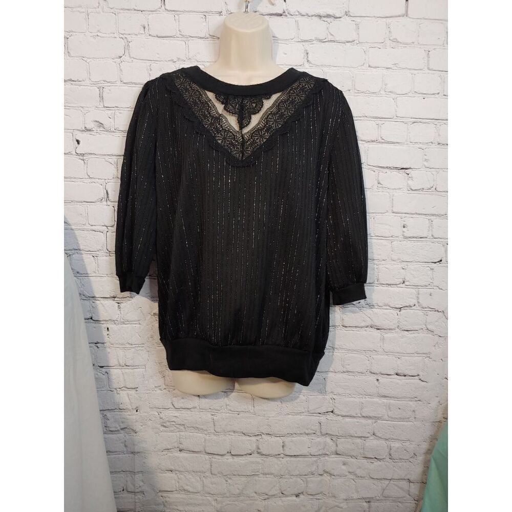 Kalico Queen VINTAGE Women's Size 38 Black Silver Metallic Blouson Blouse.